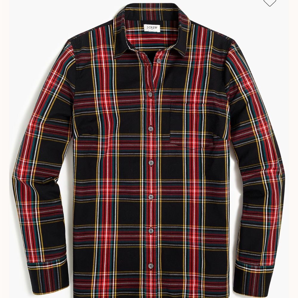 J.Crew Factory Perfect Fit Plaid Button Down Shirt Large Red Green Tartan